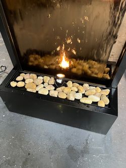 Reduced - Base Dented - Alpine Corporation MLT102 Indoor/Outdoor Contemporary Floor Mirror Water Fountain with Natural Stones and Light, 72"