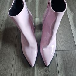 BP nordstrom pink vinyl faux leather ankle boots pointed toe chunky heeled heels BRAND NEW UNWORN Size 10