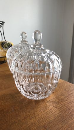 Gorgeous pair of china heavy duty glass storage container cup planter candy holder kitchen condiments $40