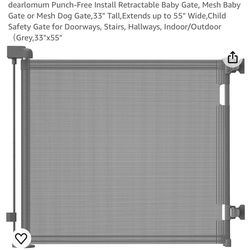 Baby Gate, Mesh Baby Gate or Mesh Dog Gate,33" Tall,Extends up to 55" Wide,Child Safety Gate for Doorways, Stairs, Hallways, Indoor/Outdoor（Grey,33"x5