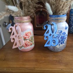 TWO HANDMADE 2026 GRADUATION VASES