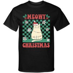 Meowy Christmas Cat Lover 2 Retro Ugly Sweater Xmas Style Graphic Tee Shirt