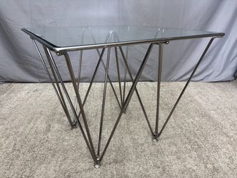 Geometric Metal Glass Top Side Table