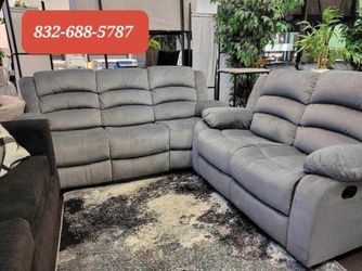 Gray Microfiber Reclining Sofa and Loveseat Set $50 Down