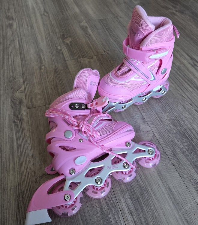 Pink Kids Adjustable Roller Inline Skates – Size S (11C–1Y)