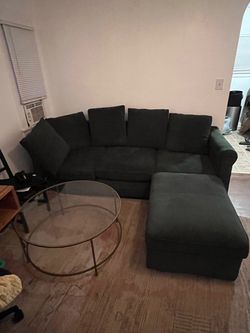 Large Forest Green Couch (~8X2 Ft) with 5 large pillows