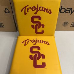 Set of 2 Vintage USC Trojans Vinyl Yellow & Cardinal Stadium Seat Cushions EUC
