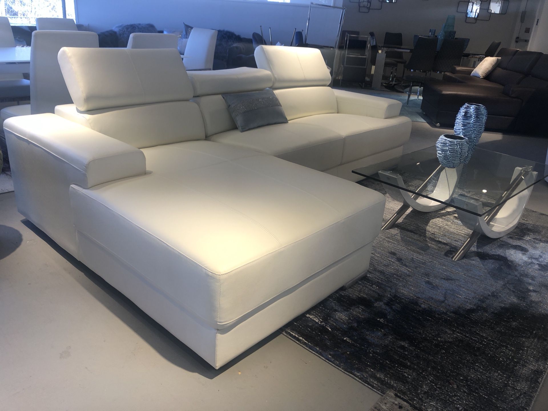 White leather sectional sofa - adjustable head rests