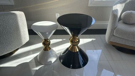 Pair of black and white Modern hourglass Round End Tables