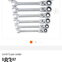 Metric 90-Tooth Flex Head Combination Ratcheting Wrench Tool Set with Tray (8-Piece)