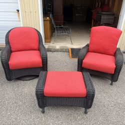 2 Wicker / Rattan Chairs And Ottoman (All Weather)
