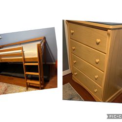 Gladwin Twin Platform Loft Bed/Oak Wood Dresser