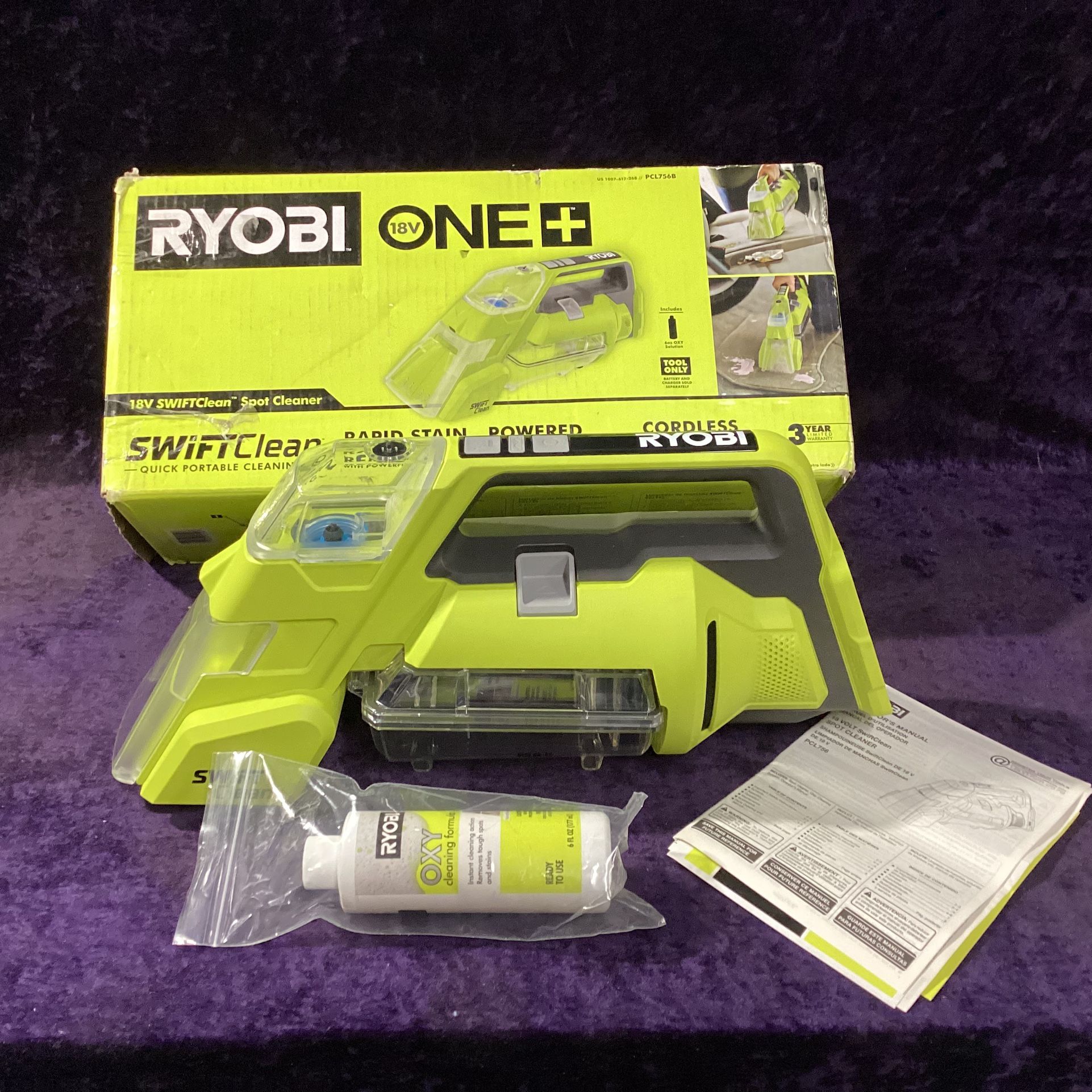🧰🛠RYOBI ONE+ 18V Cordless SWIFTClean Spot Cleaner w/6 oz. Liquid Spot Cleaner NEW!(Tool Only)-$85!🧰🛠