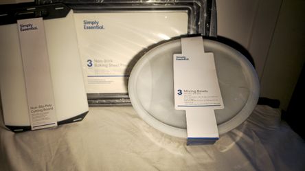 NEW sealed 3 Baking Sheets 3 Mixing Bowls, Cutting Board