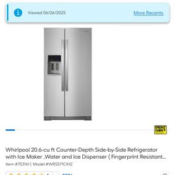 Whirlpool 20.6 Cu Ft Counter-Depth Side-by-side Fridge