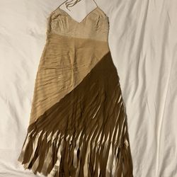 Authentic BEBE fringe dress, GORGEOUS 3 tone, cream/nude/light brown