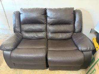 (FREE) Brown Leather Reclining Loveseat (FREE)