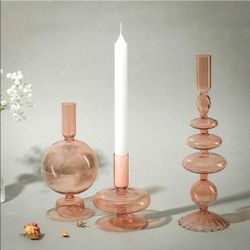 Rtteri 3 Pcs Glass Candlestick Holders Glass Candle Holders Groovy Wavy Elegant Taper Candle Stick for Wedding Home Birthday Party Easter St Patricks 
