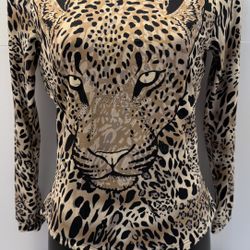 Leopard Print Bodysuit – Long Sleeve, High Neck, One Size, Stretchy