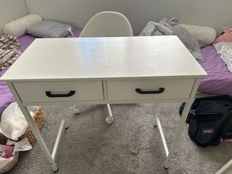 White Wood Desk with Two Drawers