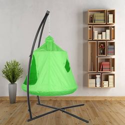X-Shaped Hanging Tree Tent w/Swing Chair,Hammock Chair Stand Canopy w/Steel Frame,Indoor Outdoor Egg Basket Patio Seat w/Adjustable Solid Stand,Bedroo