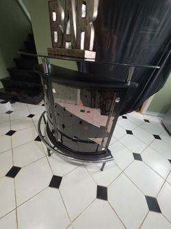 Glass Top Home Bar Wine Cabinet Black and Chrome