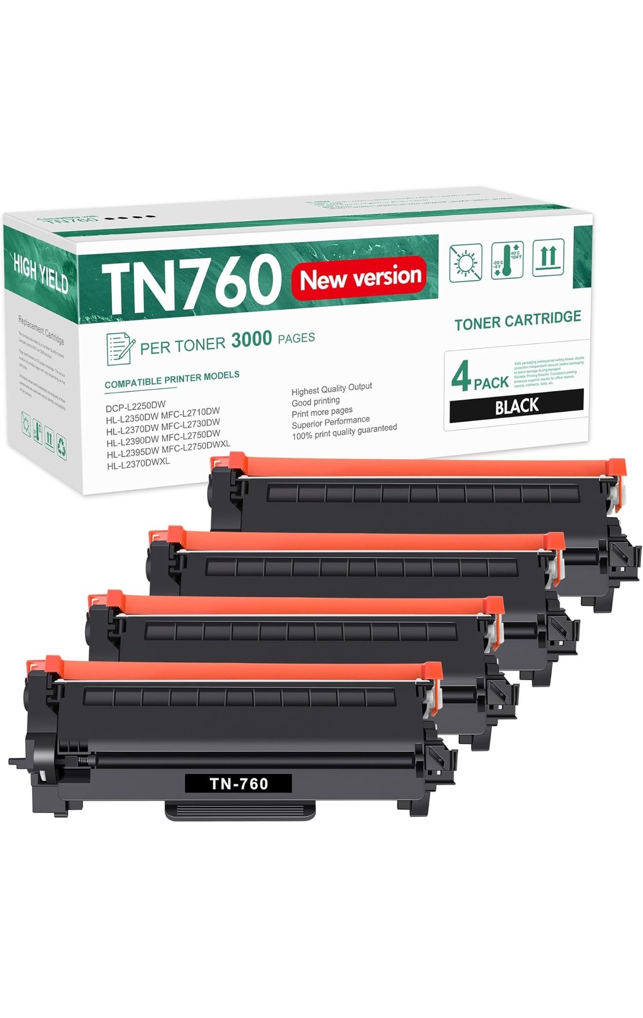 TN760 4-Pack Toner for Brother Printer Toner TN-730/TN-760 Compatible Replacement for Brother TN760 TN-760 TN 760 TN 730 Toner Cartridge High Yield fo