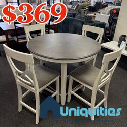 Farmhouse Counter Height Dining Set With 4 Stools 