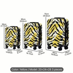 3pcs Set Of 20+24+28Inch Trolley Luggage Set with Yellow Tiger Pattern, ABS+PC Carry On Travel Suitc