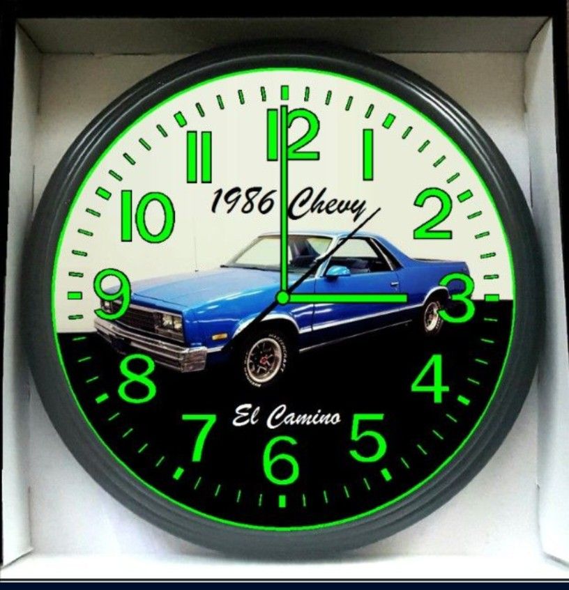 Wall Clock 1986 Chevy Chevrolet El Camino Garage Shop Glow In The Dark Wall Clock New!