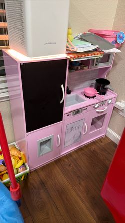 Pink Wooden Kids Play Kitchen Set