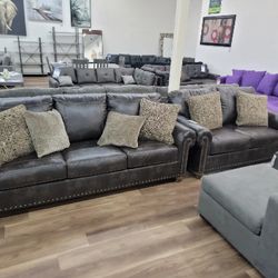 New Sofa And Love Seat Couch Set  In Brown Leather *SALE PRICE*