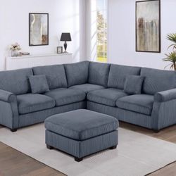 Corduroy Sectional Sofa With Ottoman