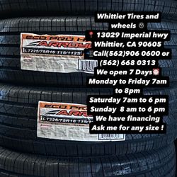 SET OF NEW TIRES, LT225/75R16 ARROYO HT, INCLUDING MOUNTING AND BALANCING. ASK ME FOR ANY SIZE OR BRAND