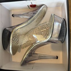 Pleaser Clear Platform Heels with Rhinestones