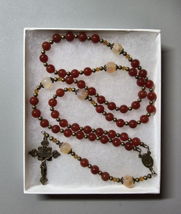 Large One Of A Kind Hand Crafted Rosary Made With Orange Carnelian And Fire Agate 