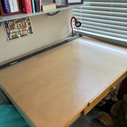 Wood Drafting Table With Accessories 