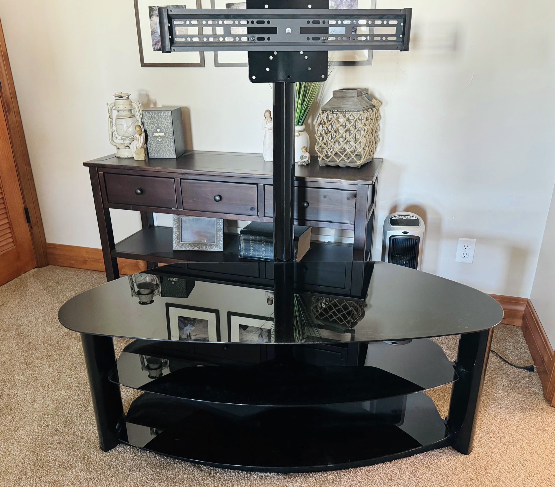TV Stand | Black Glass with TV Mount Up To 50”