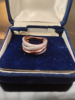 Sterling Silver Ring. Rose Gold Plated. Pave set Single Cut Diamonds.
