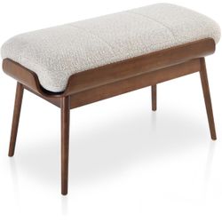 BFZ 37.4" Bedroom Bench End of Bed Bench, Dining Bench with Padded Seat and Walnut Wood Frame, Upholstered Fabric Window Ottoman Bench for Entryway Ha