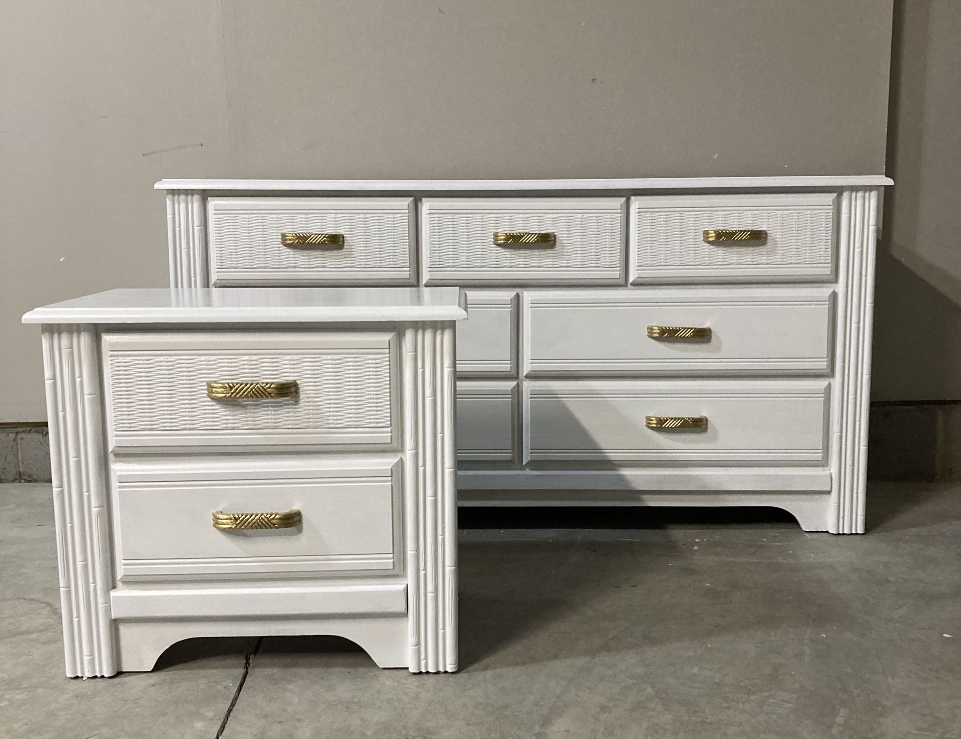 White Faux Bamboo Dresser and Nightstand
