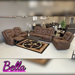 Galaxy Brown 3PCS  recliner set 🧿no credit check same-day delivery🛋39 down only💕Bella💕