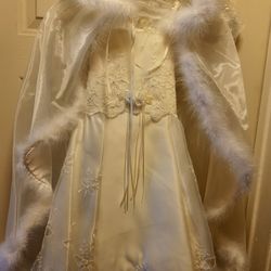 Girls White Lace Fur Dress Size 5