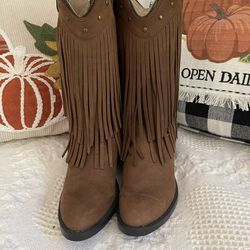 OLD WEST LEATHER FRINGED COWGIRL BOOTS 