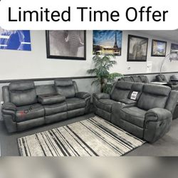 Dark Gray 2 Piece Reclining Sofa And Loveseat Set  // Limited Time Offer 