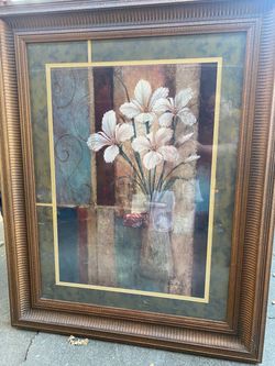 Framed Floral Art Print with Gold Mat