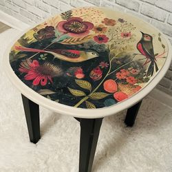 Whimsy Birds Black Accent Table / End Table / Nightstand
