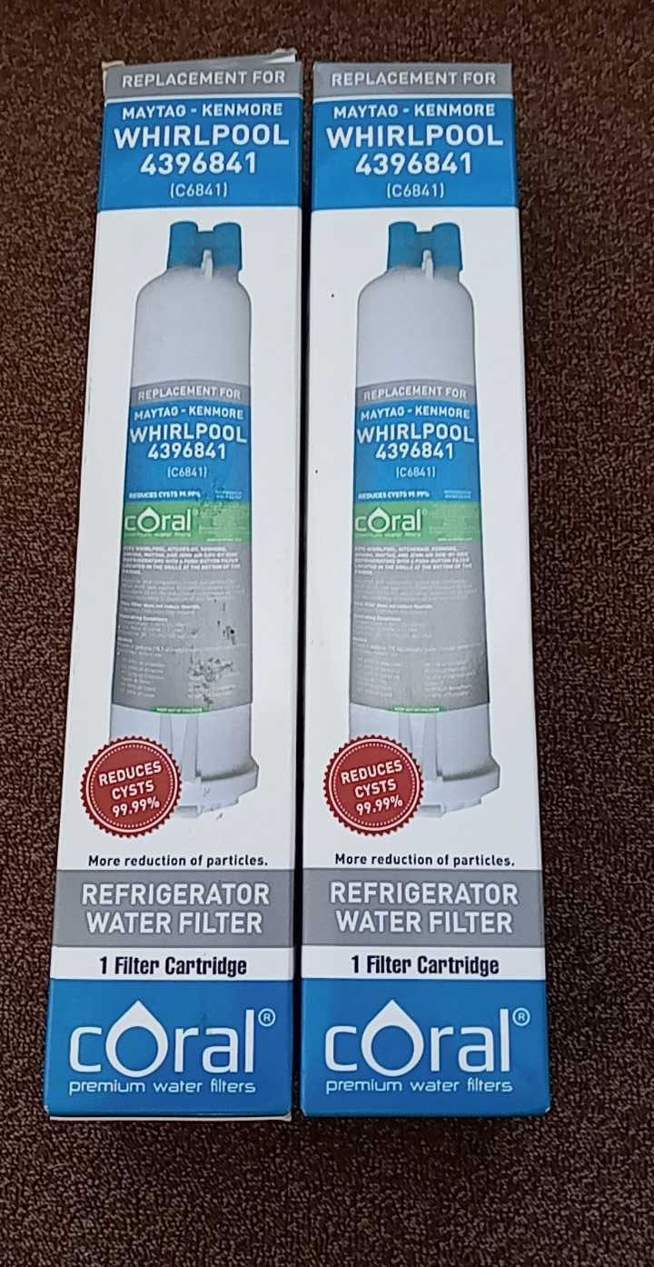 2 NEW REFRIGERATOR WATER FILTERS 4 3 9 6 8 4 1  AND C6841 FOR WHIRLPOOL AND OTHER SIDE BY SIDES