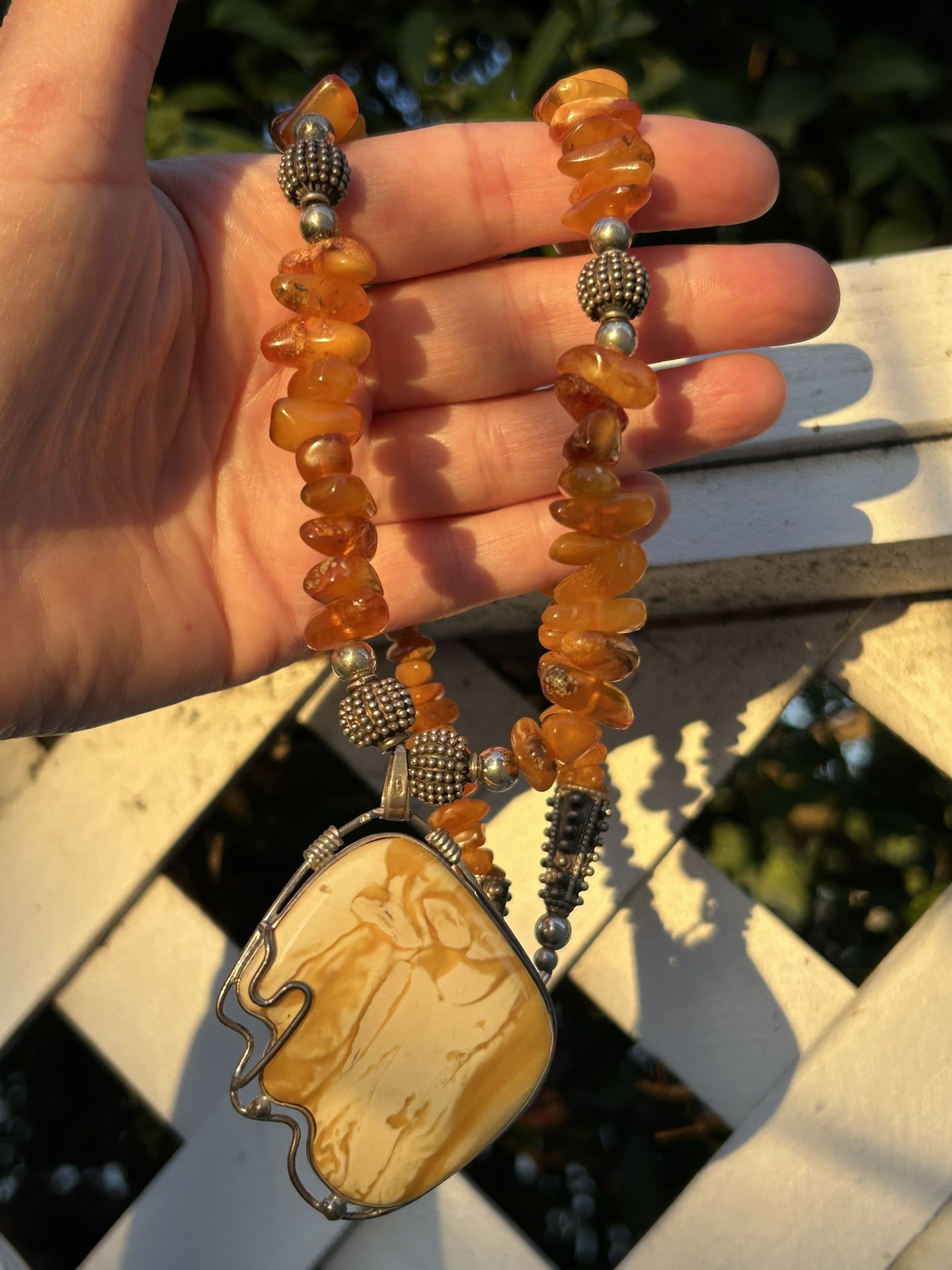Vintage Natural Baltic Amber Raw Butterscotch sterling silver 925 Real Pendant Necklace Artisan Signed Art Collectible Raw Polished Amber 