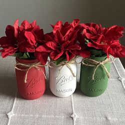 Chalk Painted & Distressed Mason Jar Vases 3 For $18